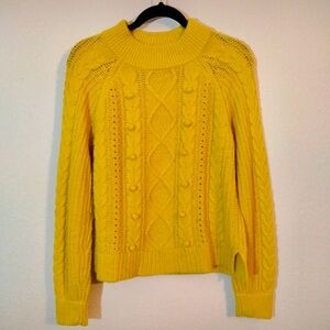 J. Crew Cable Knit Sweater - medium poly/lamb’s wool blend pom yellow gold
